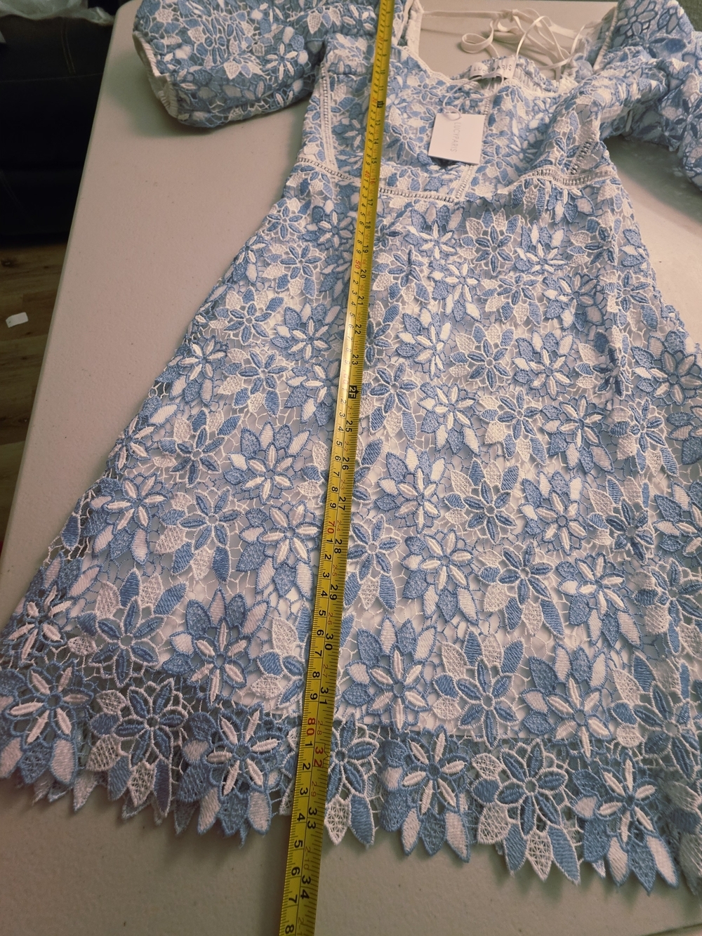 Lucy Paris Light Blue Lace Puff-Sleeve Mini Dress - Picture 5 of 12